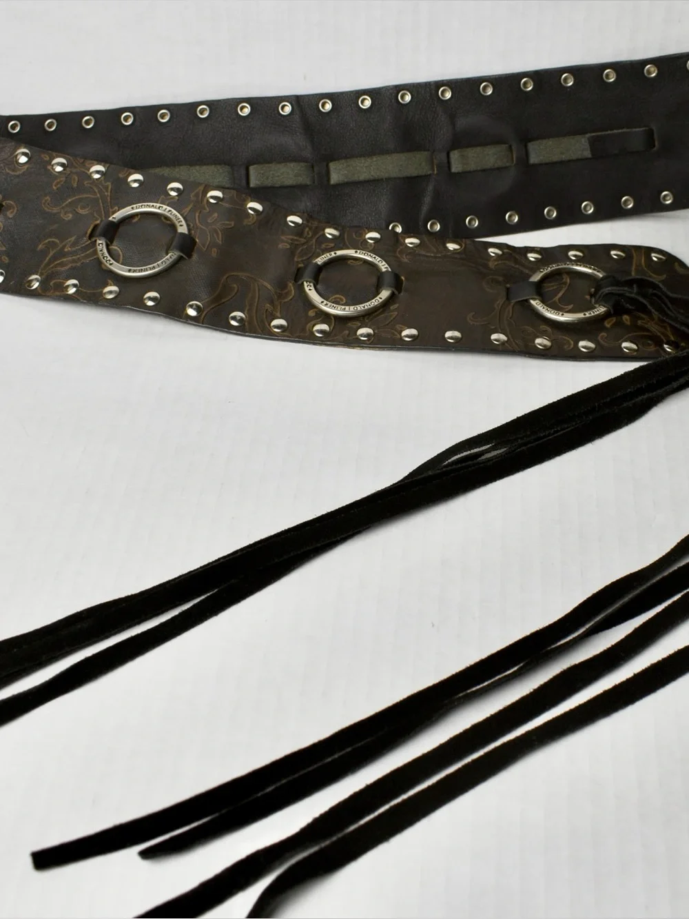 Donald J Pliner Leather Wrap Belt Chocolate Brown Studded Embossed Tie Rare